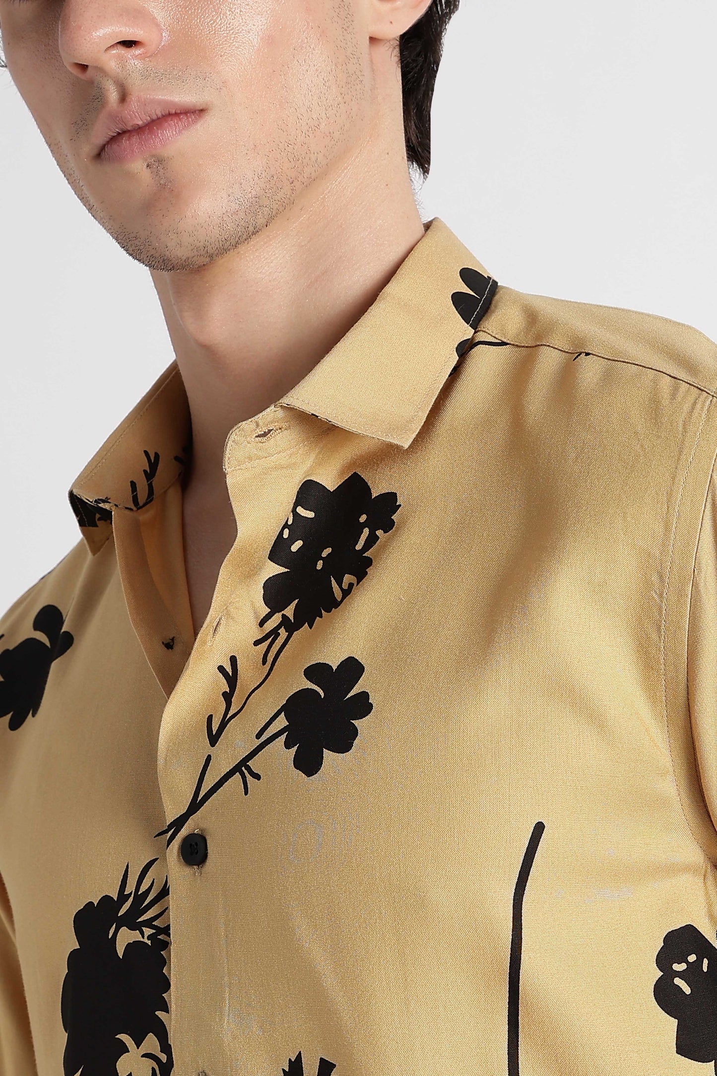 Stylish Floral Printed Rayon Shirt Yellow