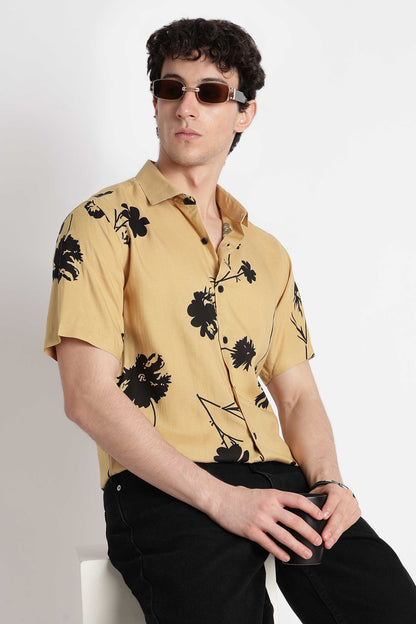 Stylish Floral Printed Rayon Shirt Yellow