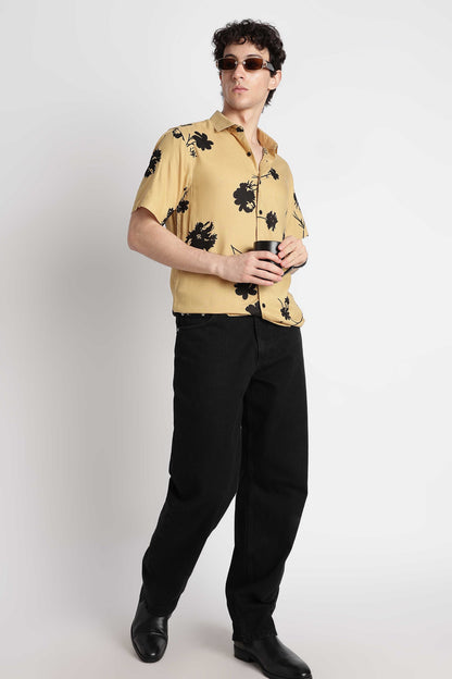 Stylish Floral Printed Rayon Shirt Yellow