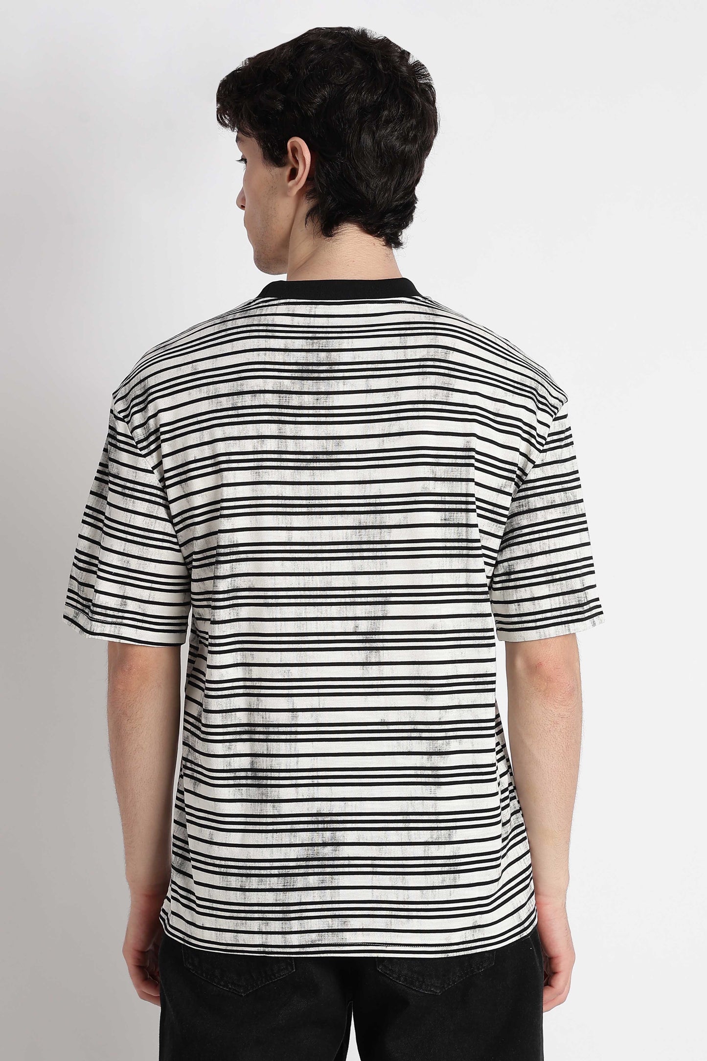 Cotton Poly Striped T-Shirt White