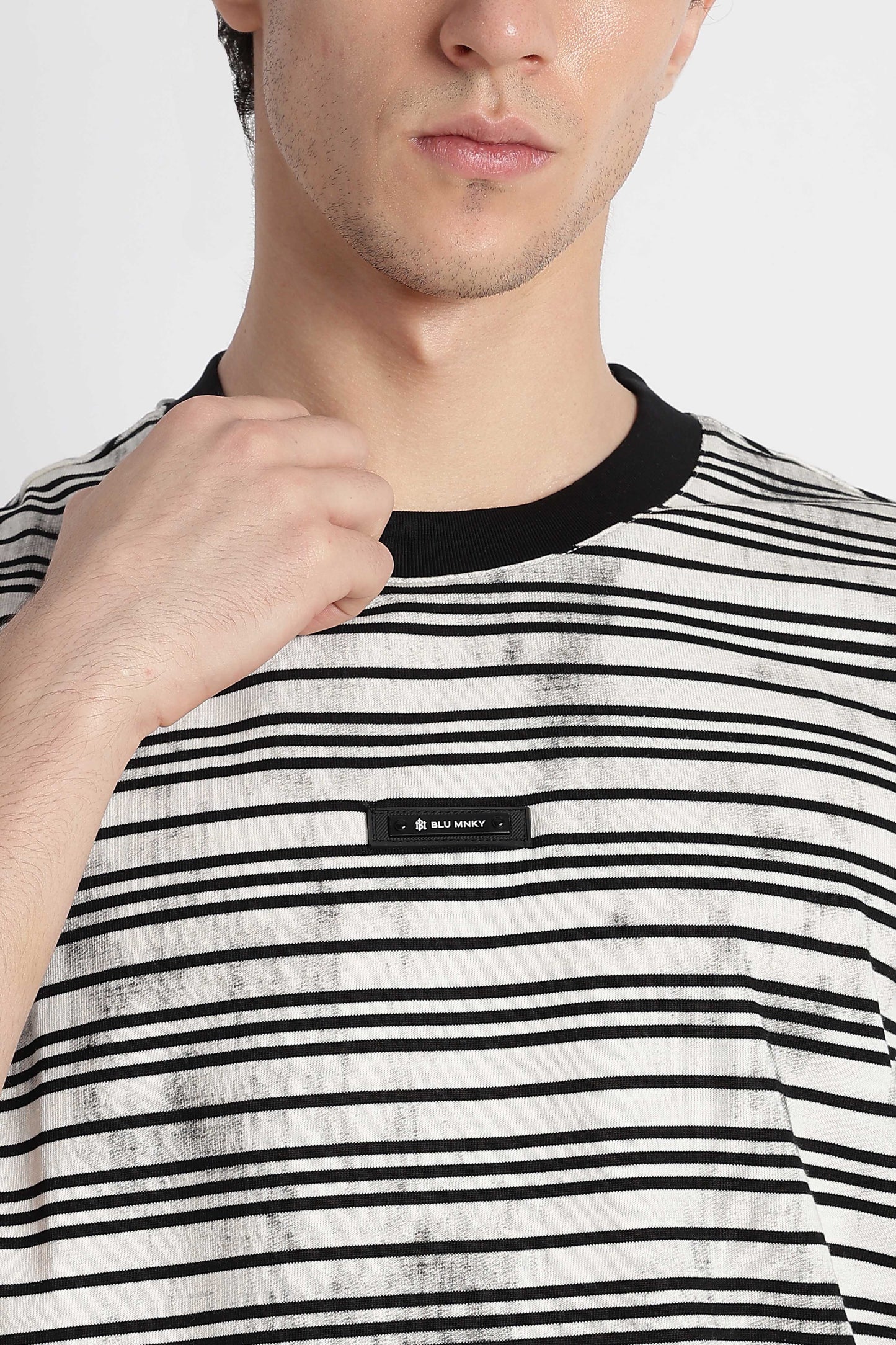Cotton Poly Striped T-Shirt White