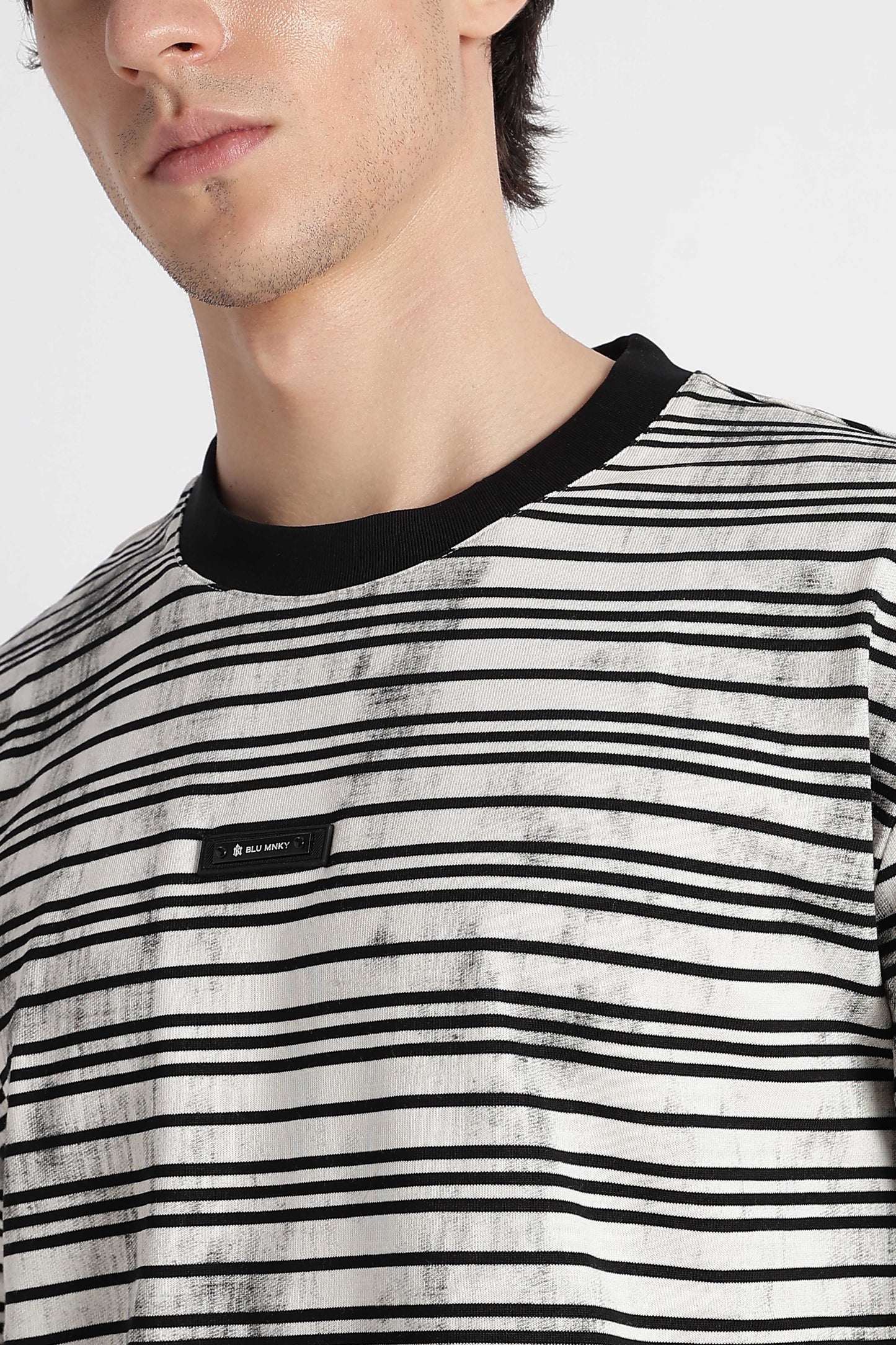 Cotton Poly Striped T-Shirt White