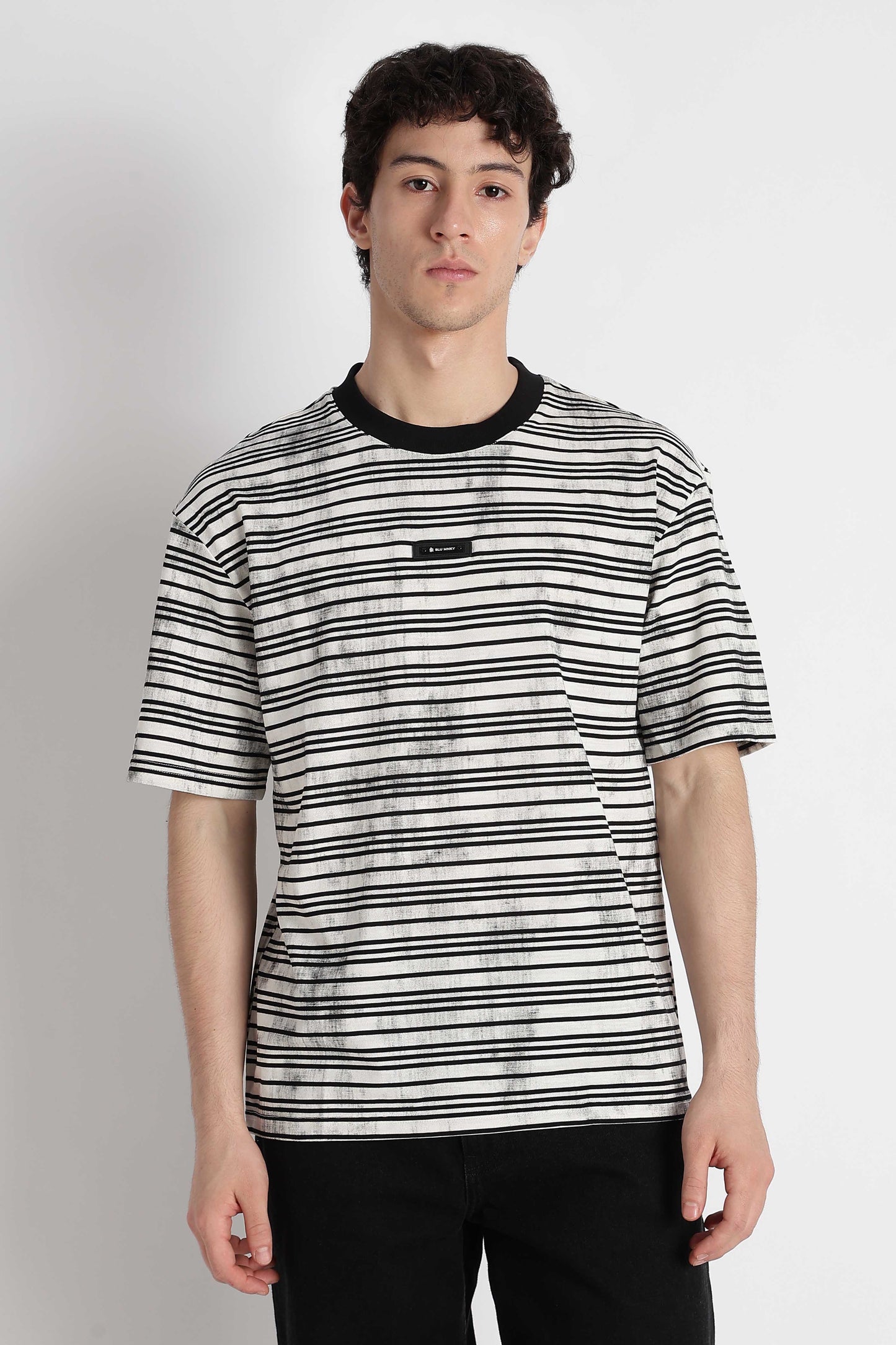 Cotton Poly Striped T-Shirt White