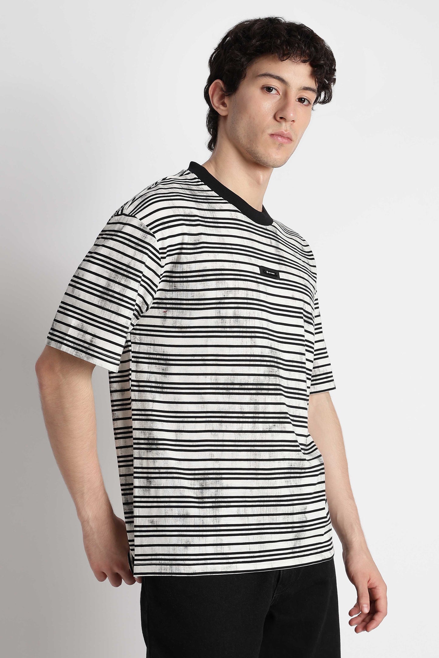 Cotton Poly Striped T-Shirt White