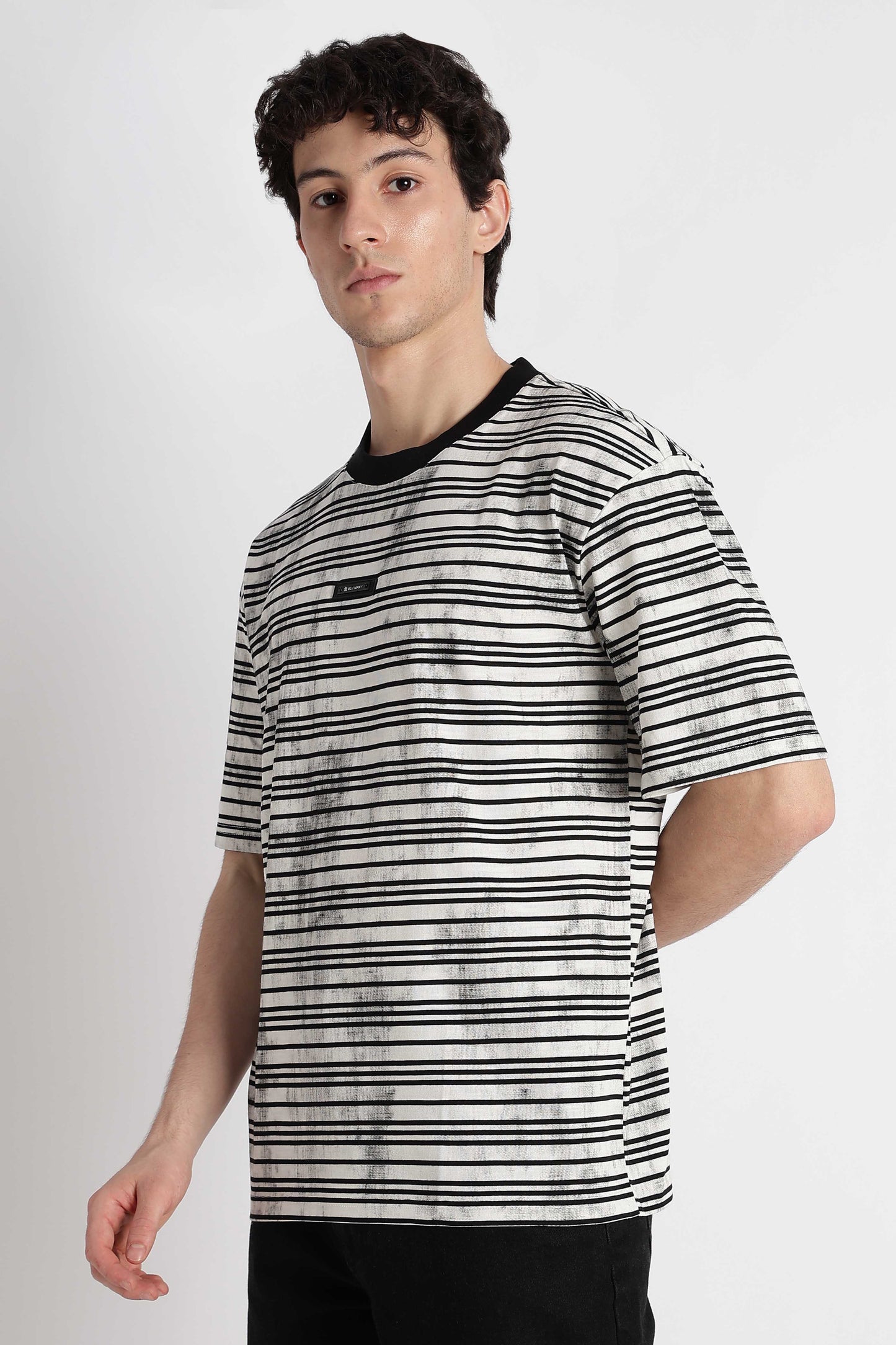 Cotton Poly Striped T-Shirt White
