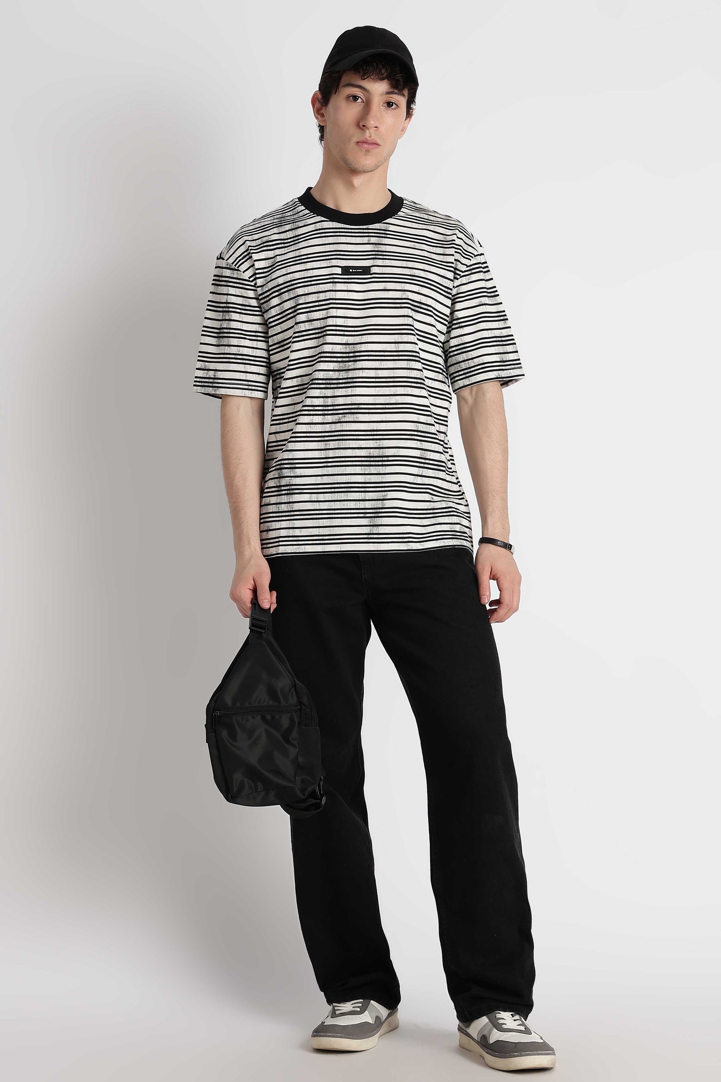 Cotton Poly Striped T-Shirt White