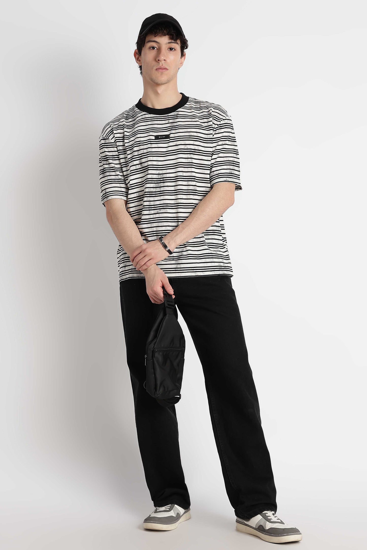 Cotton Poly Striped T-Shirt White