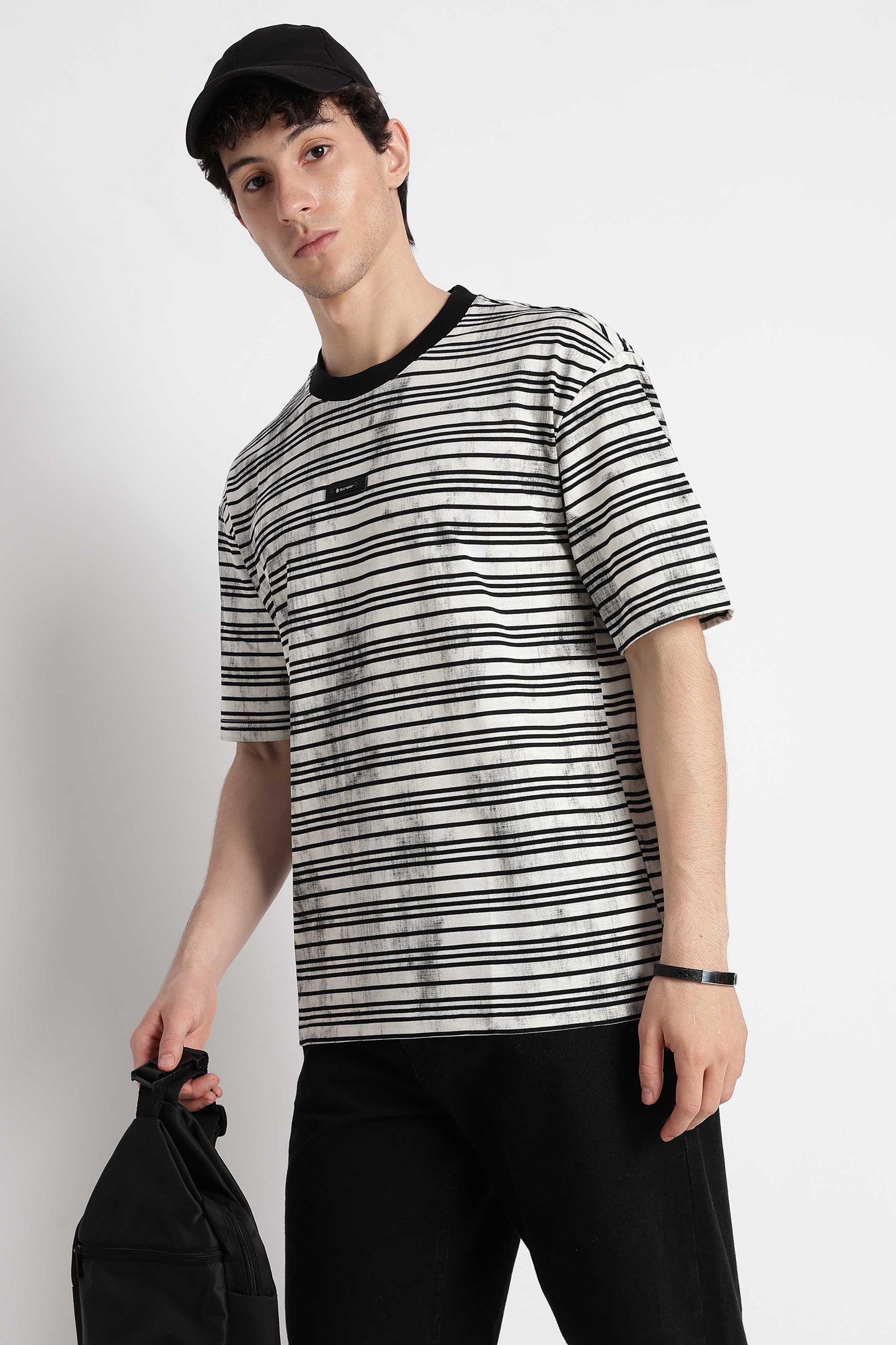 Cotton Poly Striped T-Shirt White