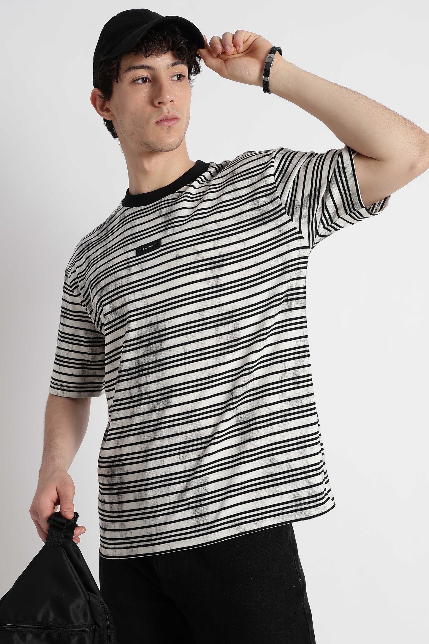 Cotton Poly Striped T-Shirt White