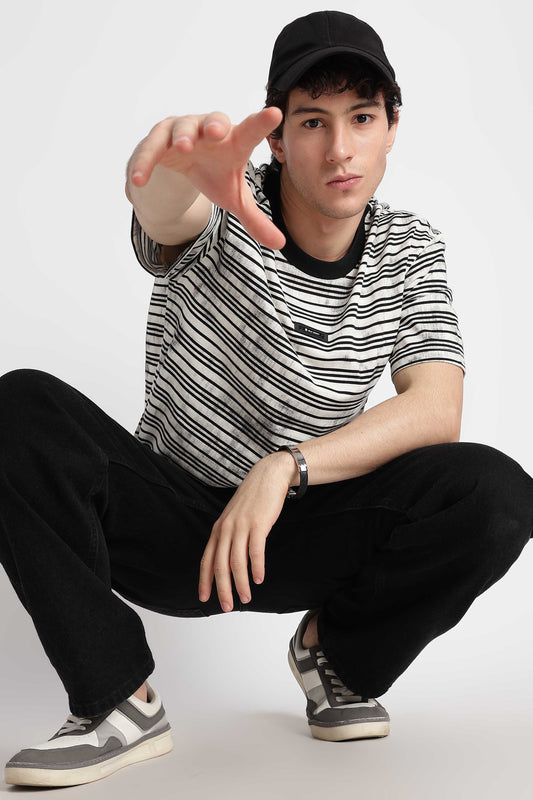 Cotton Poly Striped T-Shirt White
