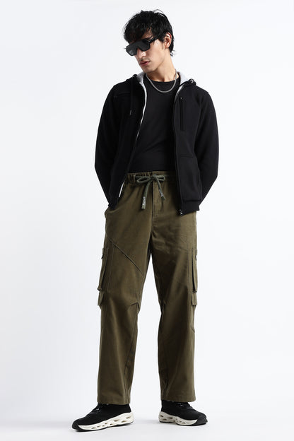 Drawstring Cargo Trousers Military Green