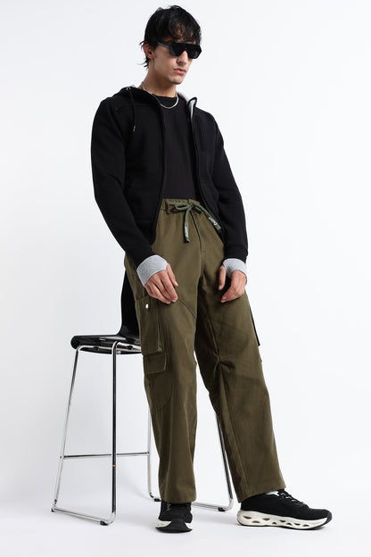 Drawstring Cargo Trousers Military Green