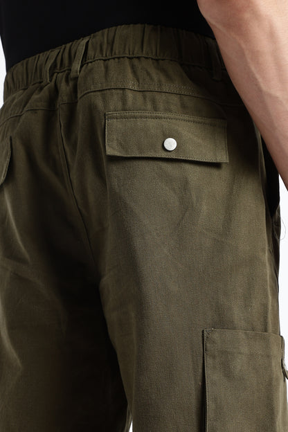 Drawstring Cargo Trousers Military Green