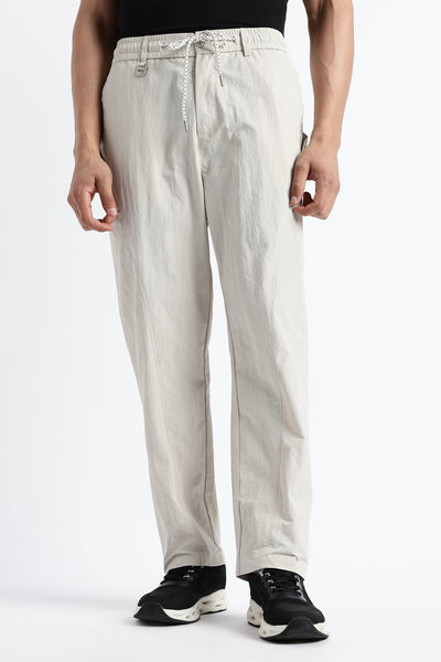 Cream Streetwear Utility Cargo Trousers