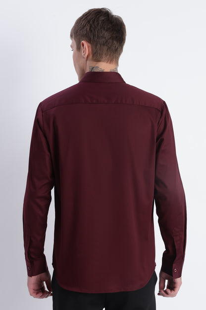 Refined Satin Finish Slim Fit Shirt Maroon