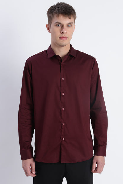 Refined Satin Finish Slim Fit Shirt Maroon