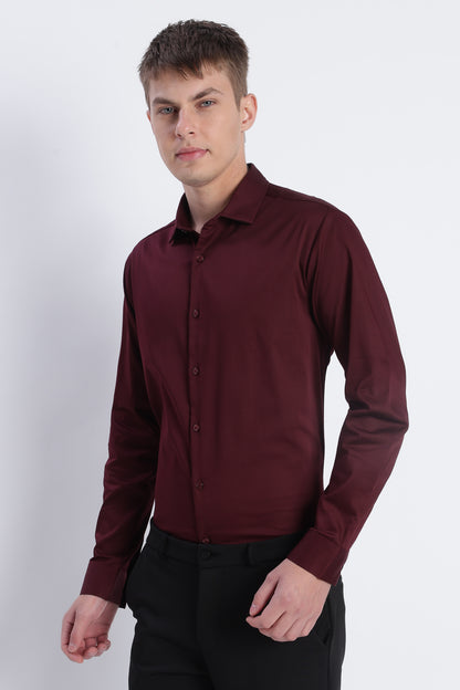 Refined Satin Finish Slim Fit Shirt Maroon