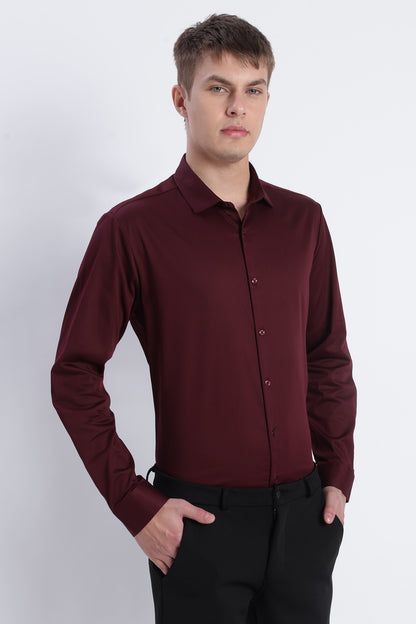 Refined Satin Finish Slim Fit Shirt Maroon
