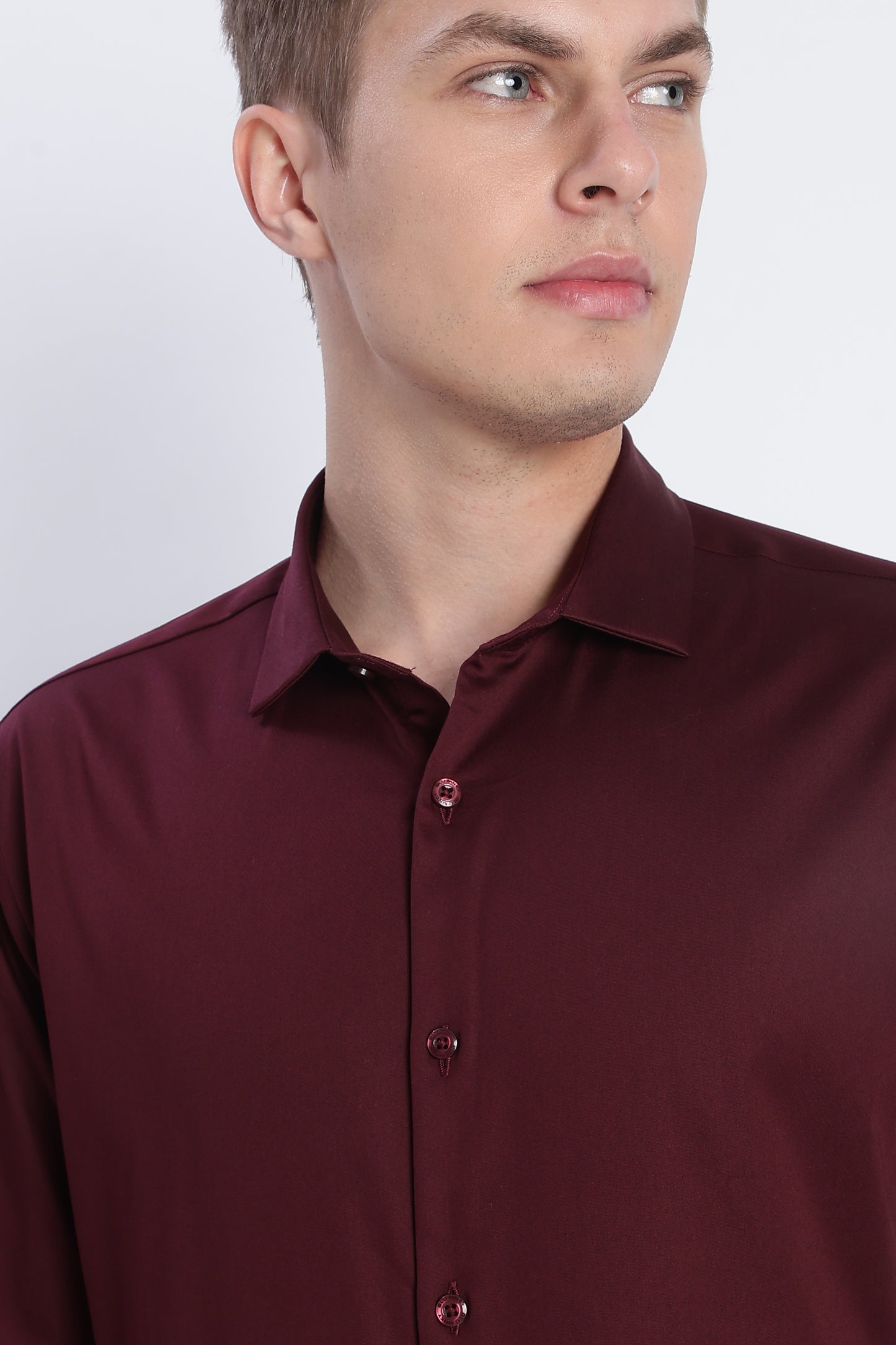 Refined Satin Finish Slim Fit Shirt Maroon