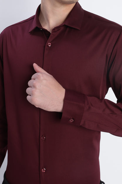 Refined Satin Finish Slim Fit Shirt Maroon
