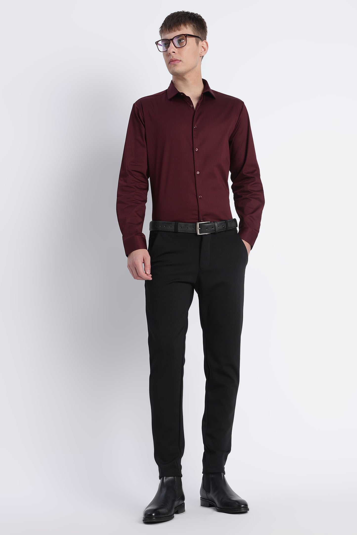 Refined Satin Finish Slim Fit Shirt Maroon