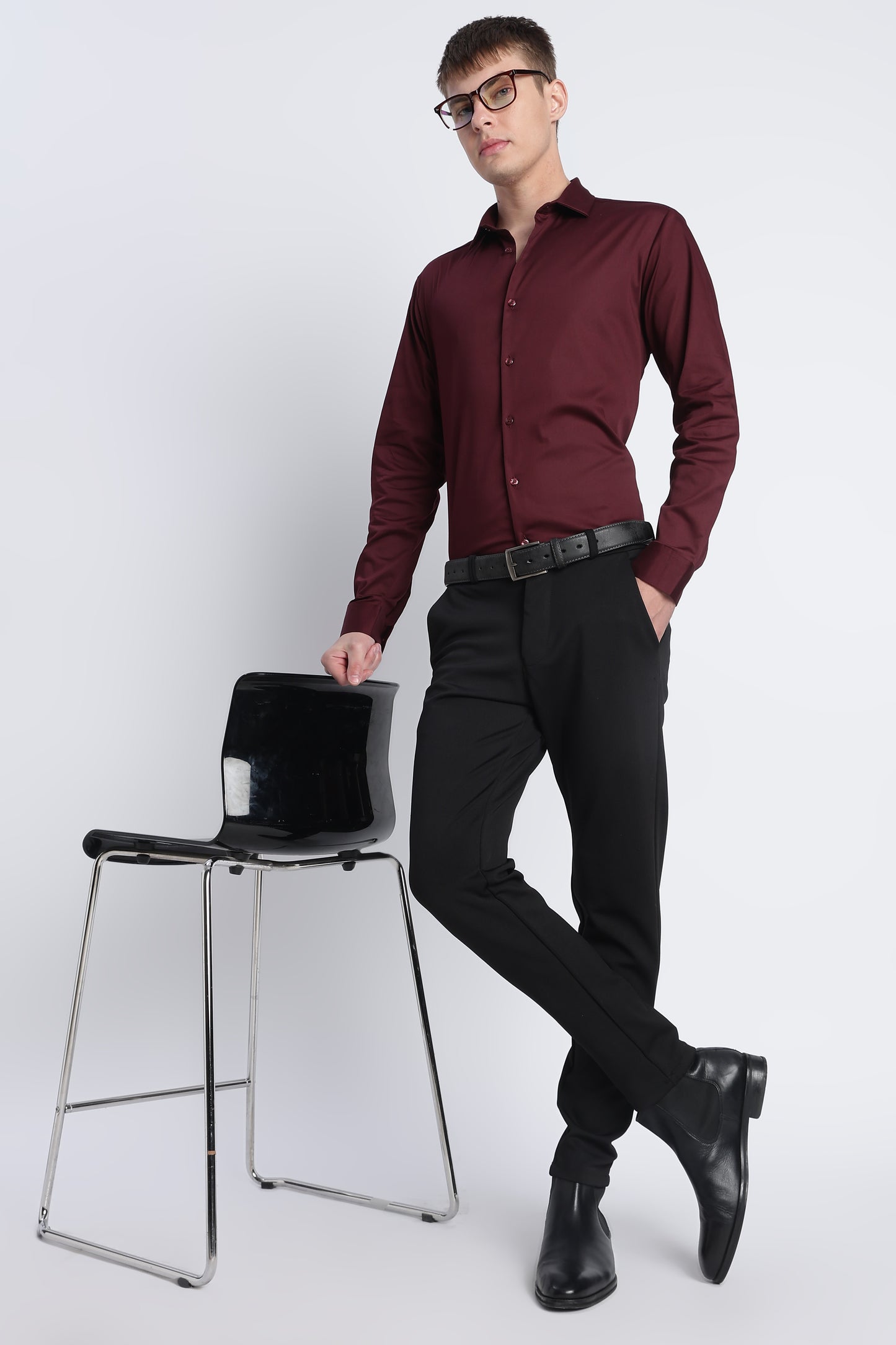 Refined Satin Finish Slim Fit Shirt Maroon