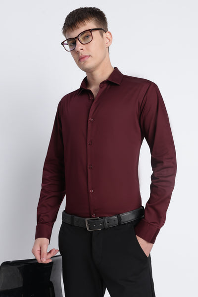 Refined Satin Finish Slim Fit Shirt Maroon