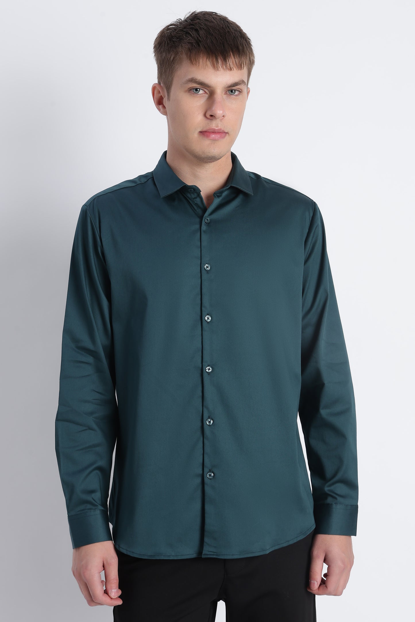 Refined Satin Finish Slim Fit Shirt Green