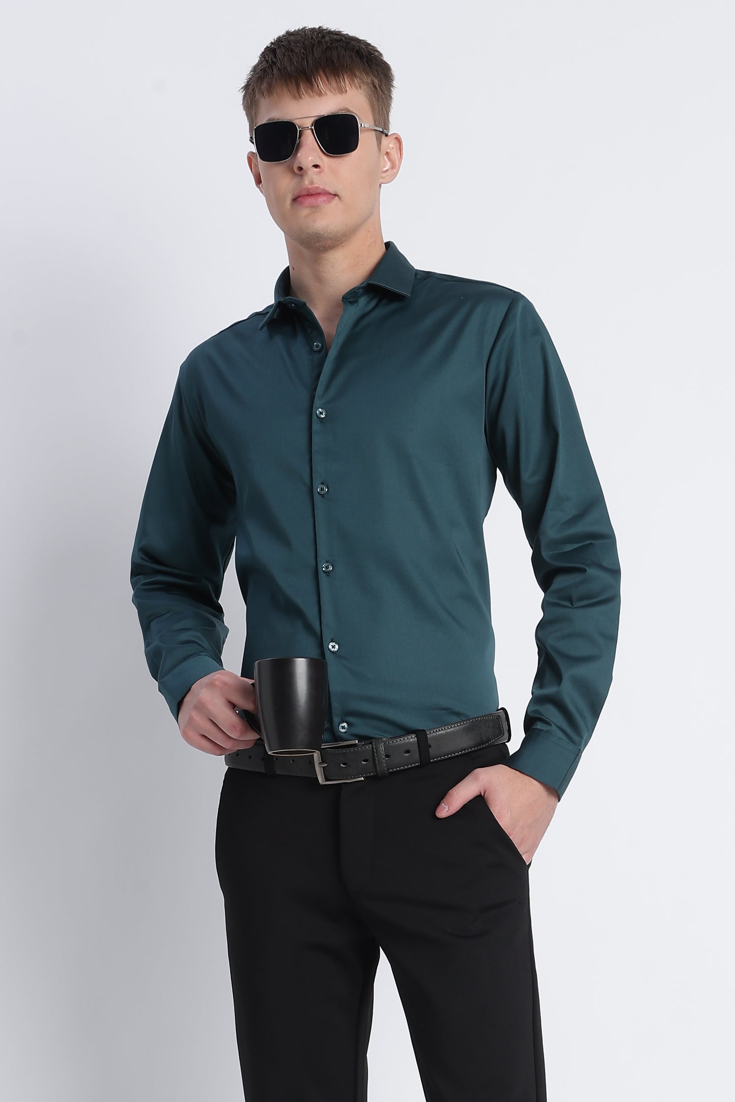 Refined Satin Finish Slim Fit Shirt Green