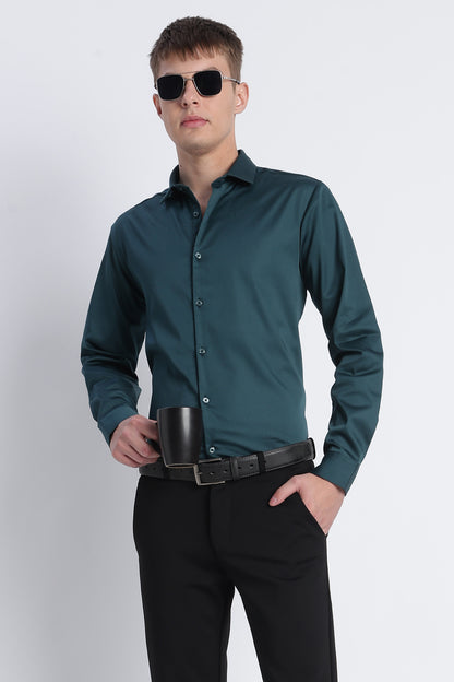 Refined Satin Finish Slim Fit Shirt Green