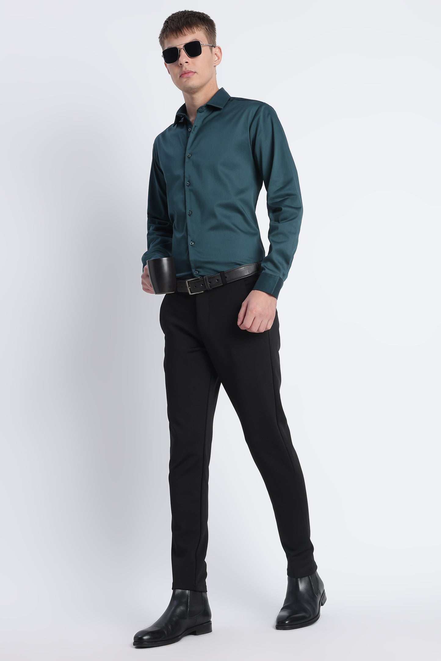 Refined Satin Finish Slim Fit Shirt Green