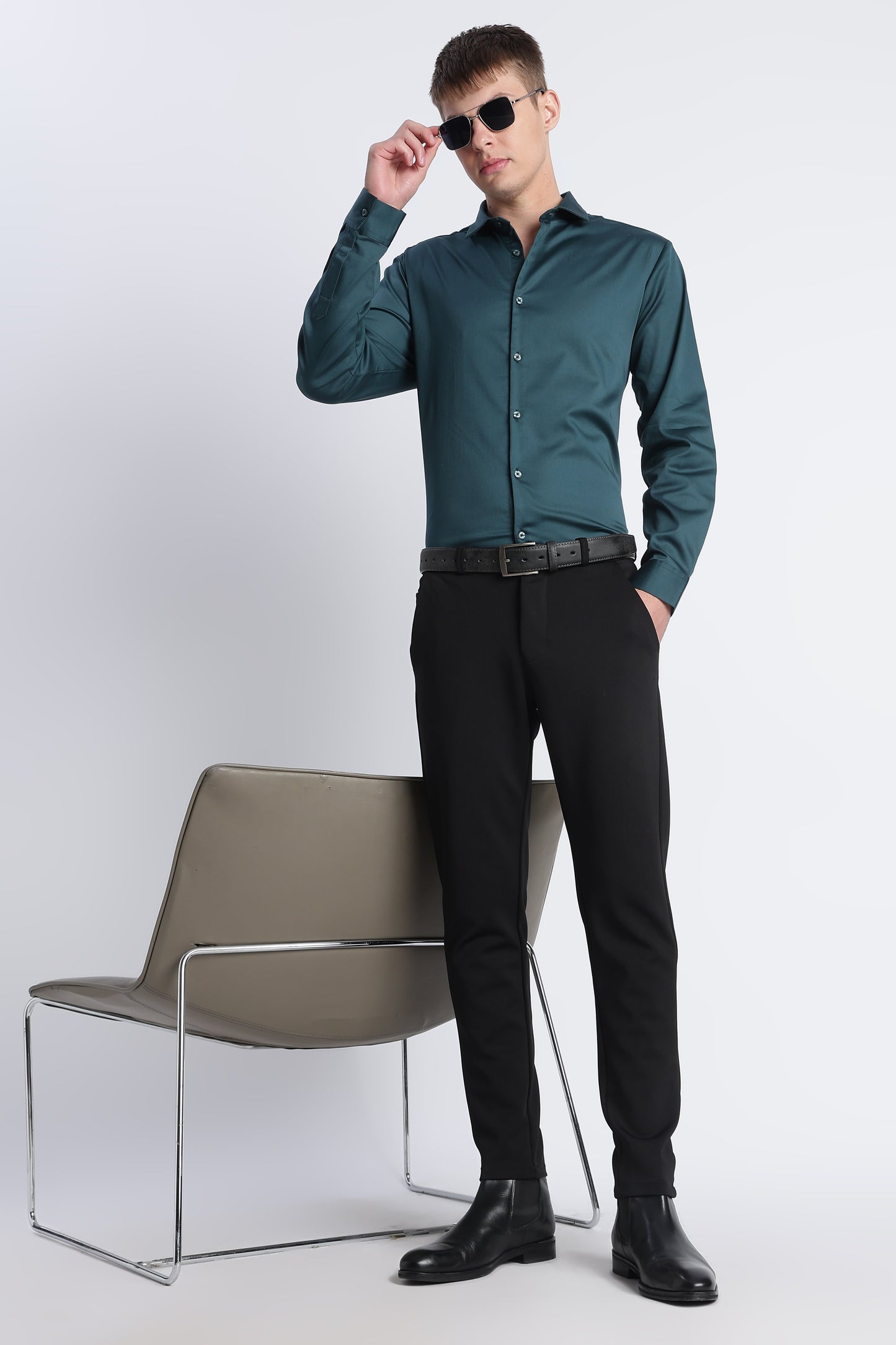 Refined Satin Finish Slim Fit Shirt Green
