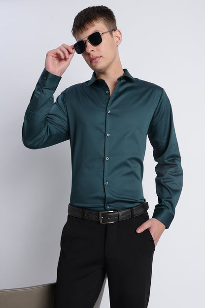 Refined Satin Finish Slim Fit Shirt Green