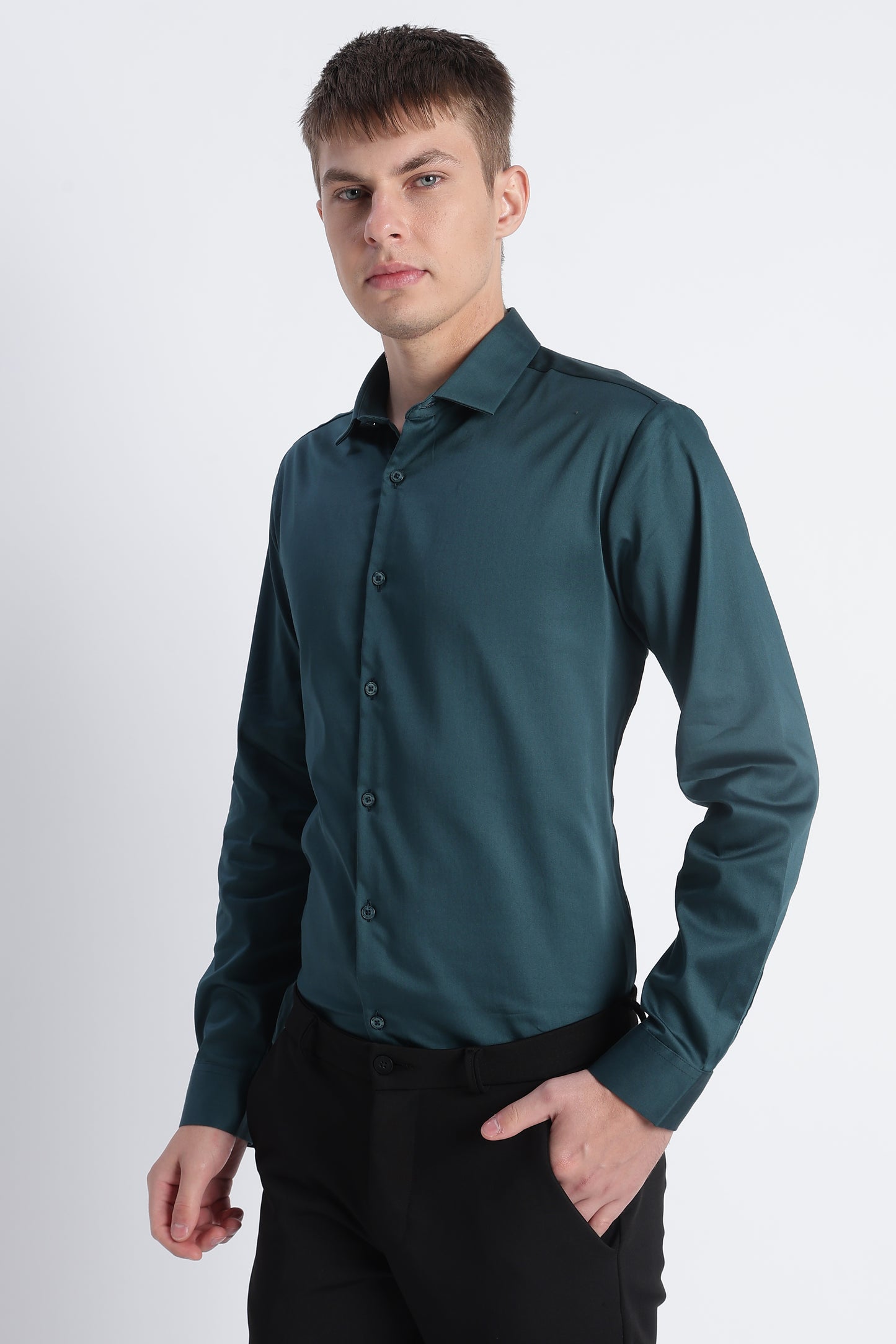 Refined Satin Finish Slim Fit Shirt Green