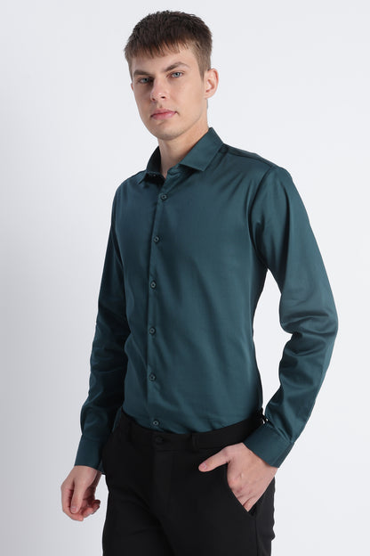 Refined Satin Finish Slim Fit Shirt Green