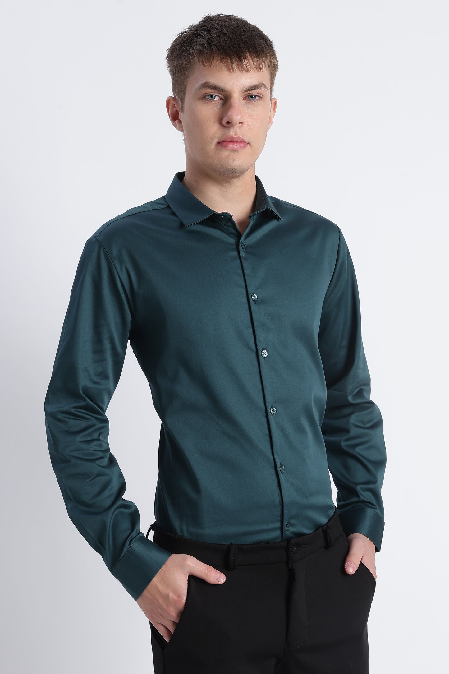 Refined Satin Finish Slim Fit Shirt Green