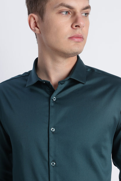 Refined Satin Finish Slim Fit Shirt Green
