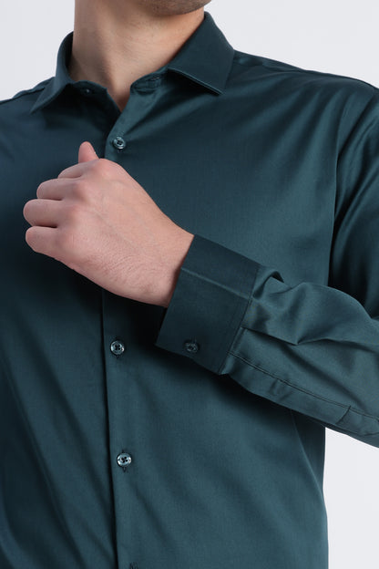 Refined Satin Finish Slim Fit Shirt Green