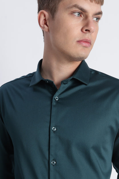 Refined Satin Finish Slim Fit Shirt Green