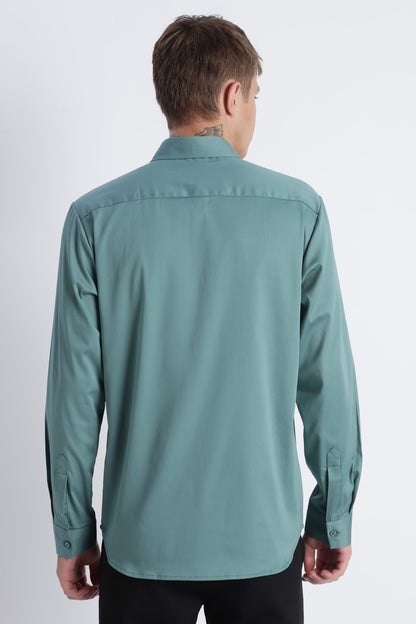 Refined Satin Finish Slim Fit Shirt Teal Green