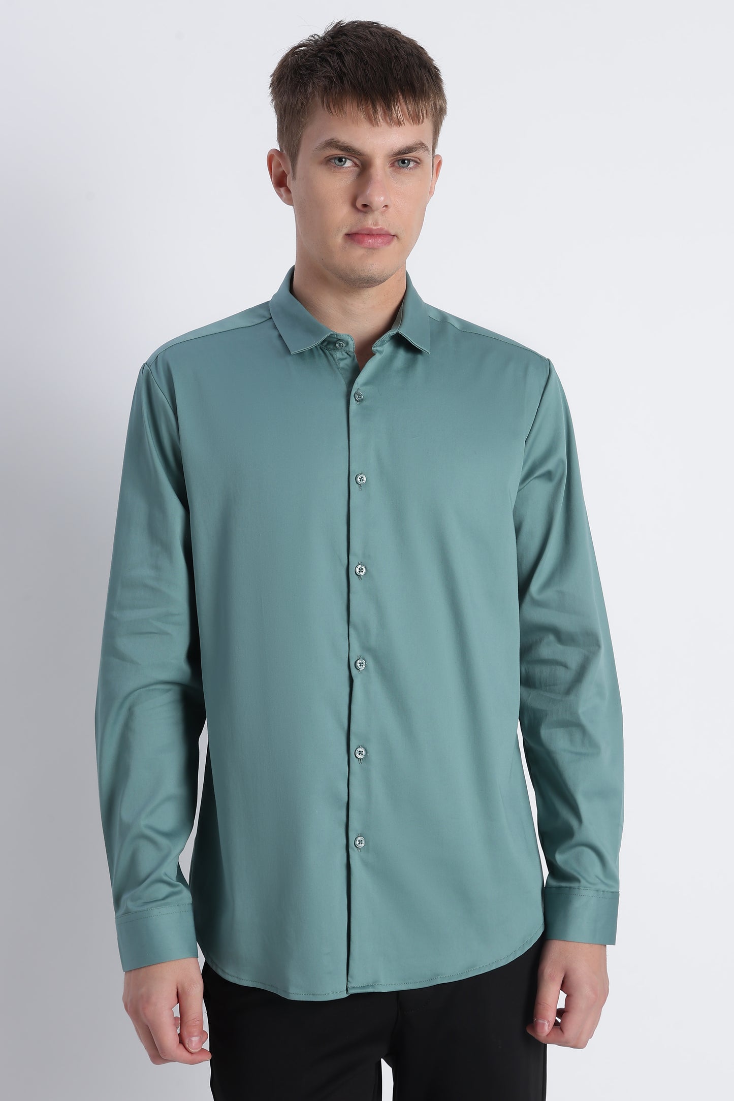 Refined Satin Finish Slim Fit Shirt Teal Green
