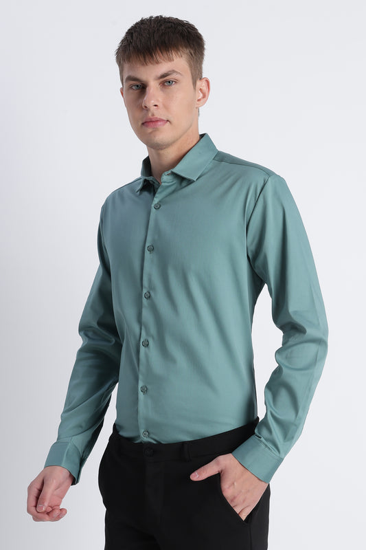 Refined Satin Finish Slim Fit Shirt Teal Green