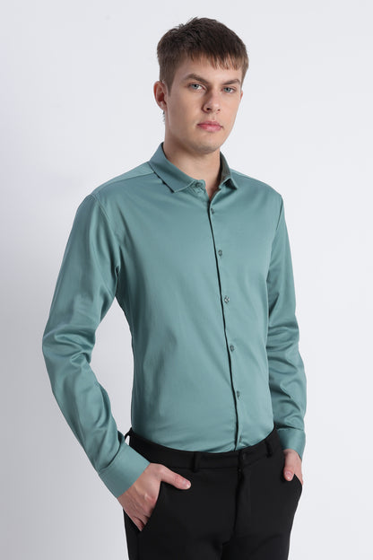 Refined Satin Finish Slim Fit Shirt Teal Green