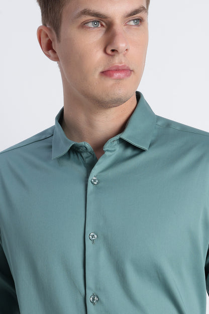 Refined Satin Finish Slim Fit Shirt Teal Green