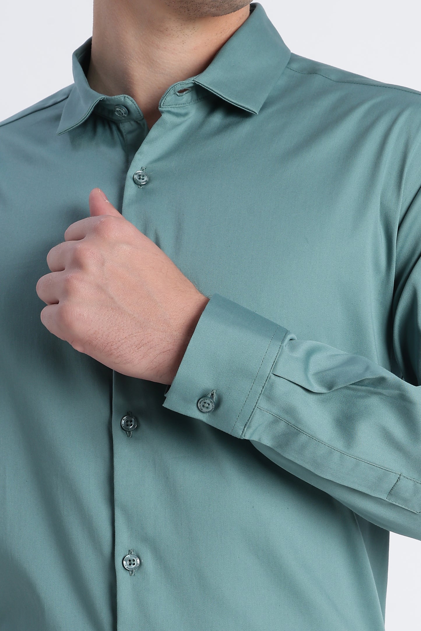 Refined Satin Finish Slim Fit Shirt Teal Green
