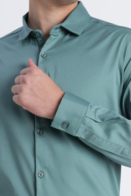 Refined Satin Finish Slim Fit Shirt Teal Green