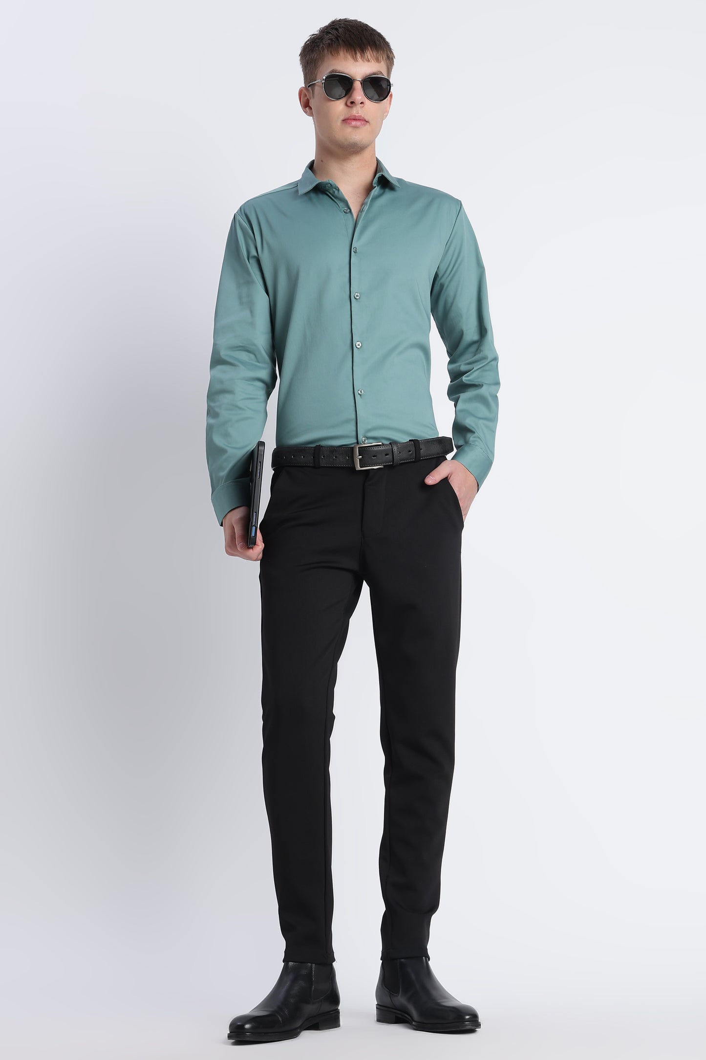 Refined Satin Finish Slim Fit Shirt Teal Green