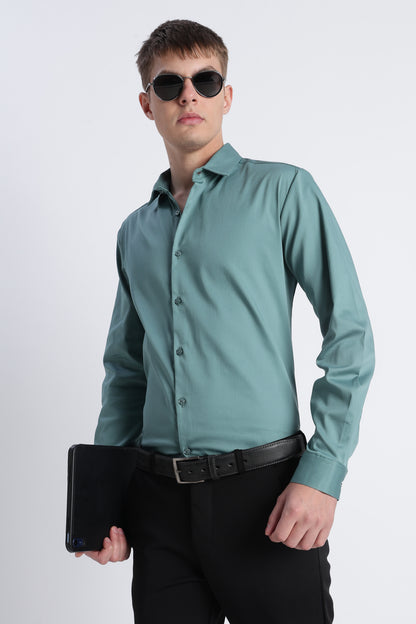 Refined Satin Finish Slim Fit Shirt Teal Green