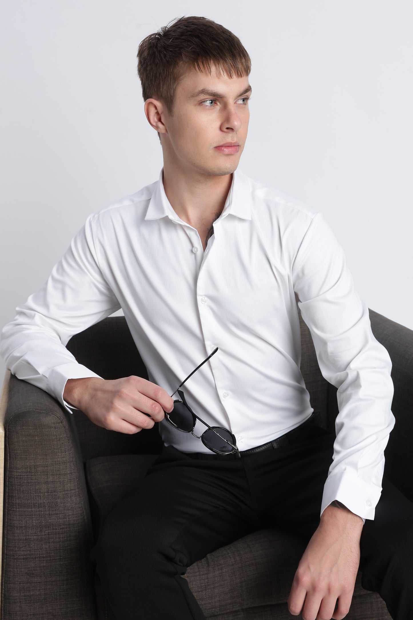 Refined Satin Finish Slim Fit Shirt White