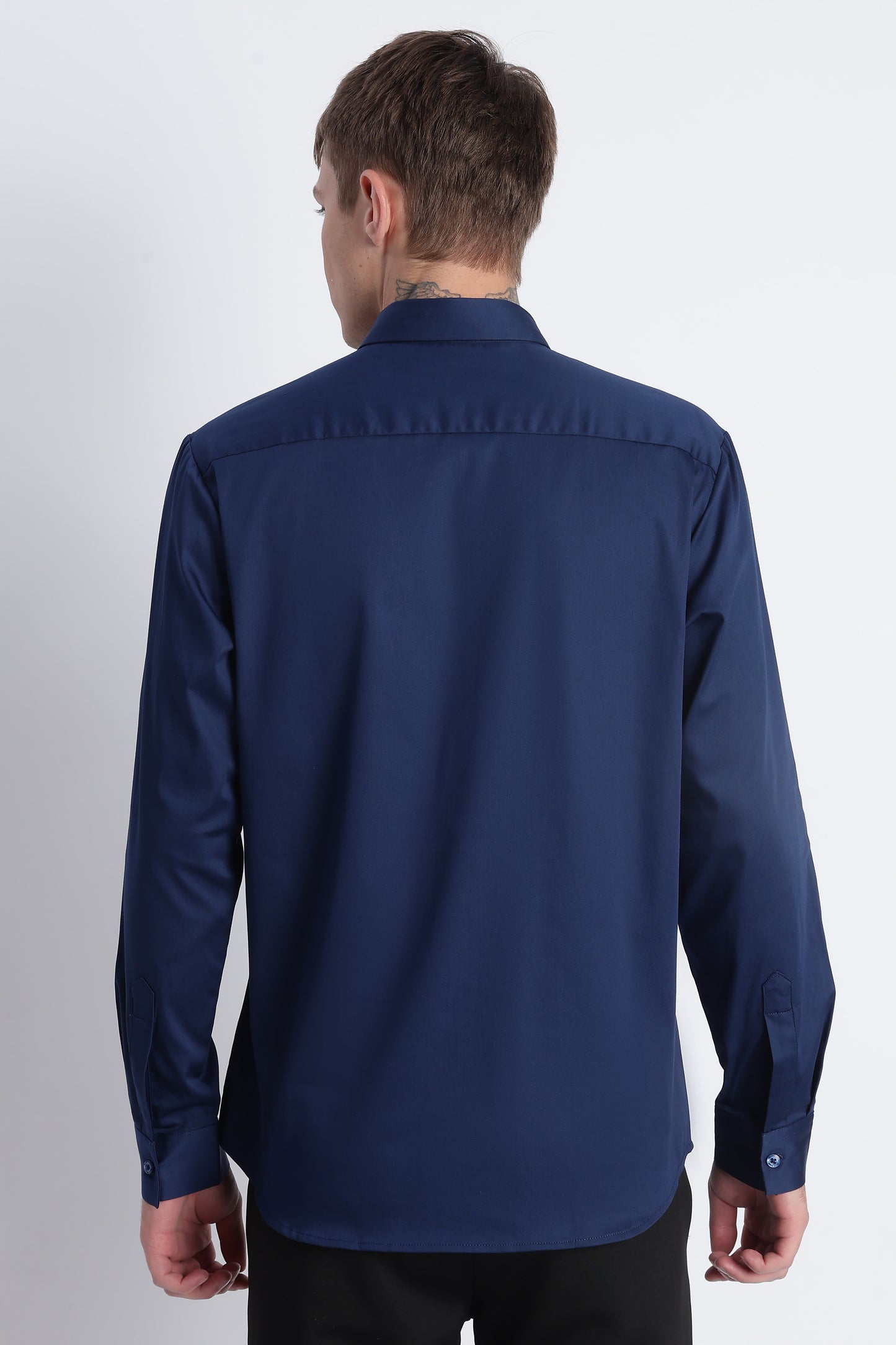 Refined Satin Finish Slim Fit Shirt Navy
